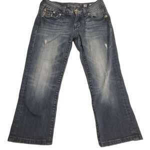 MISS ME WOMENS GOLD LEAF CAPRI JEANS-STYLE# JP6085P- SIZE 28
